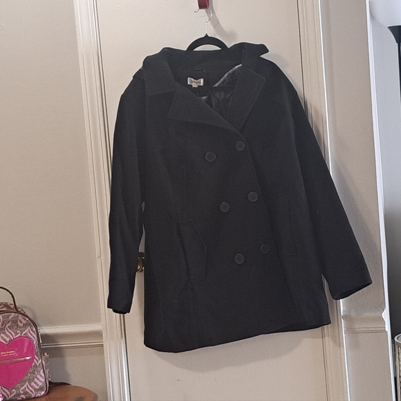 Avenue Black Double-Breasted Peacoat With Hood - Picture 2 of 11